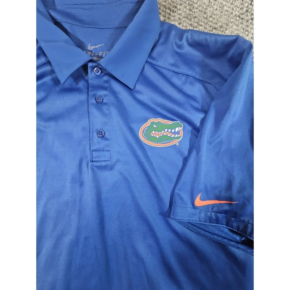 Florida Gators Polo Shirt Men's L Nike Blue Dri-Fit‎ Swoosh Logo Golf Read